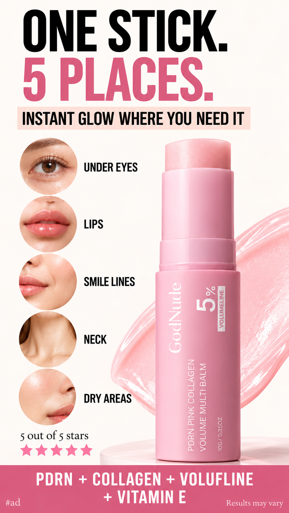 GodNude PDRN Pink Collagen Multi-Use Balm Stick